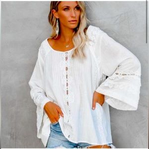 Vici 3/4 Sleeve Lace Appliqué top, oversized small